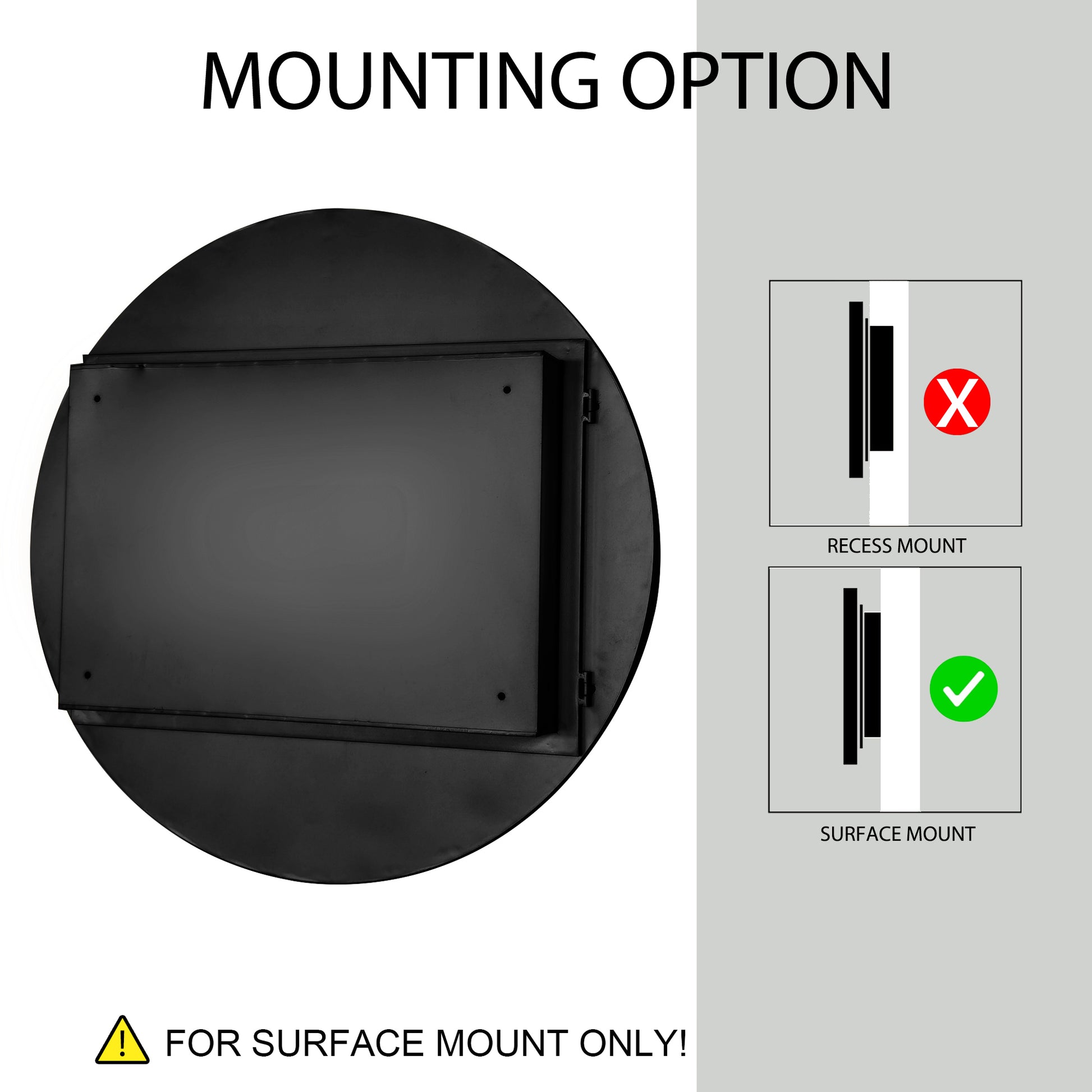 31.5 Inch Surface Mount Round Metal Framed Medicine Cabinet With Mirror And Adjustable Shelves Black Wall Mirror With Storage For Bathroom, Matte Black Black 2 Adjustable Shelves Bathroom Metal