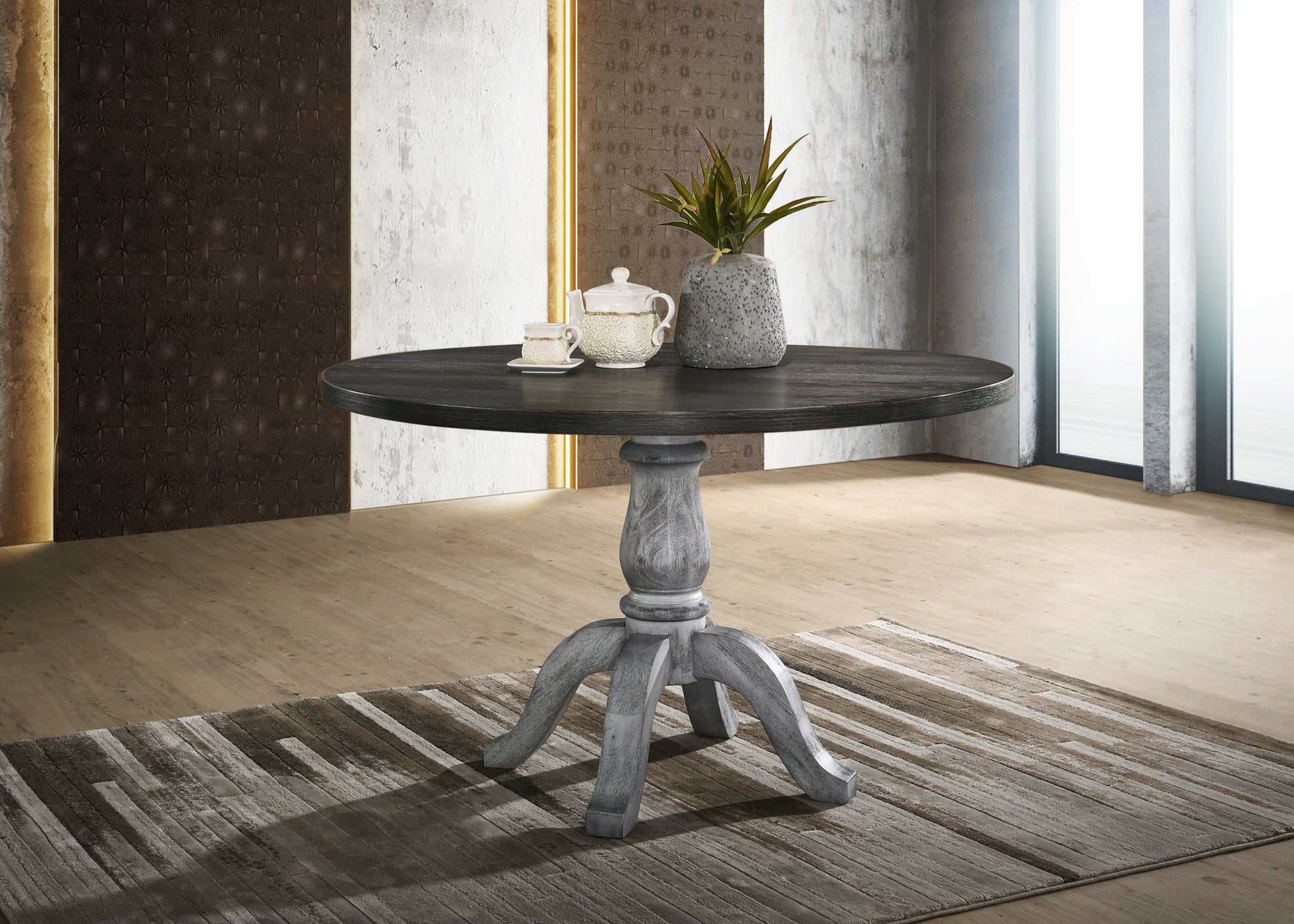 Iris Round Pedestal Wood Dining Table Multicolor Seats 4 Dining Room Farmhouse Rubberwood Round Solid Wood Mdf Rubber Wood Pedestal