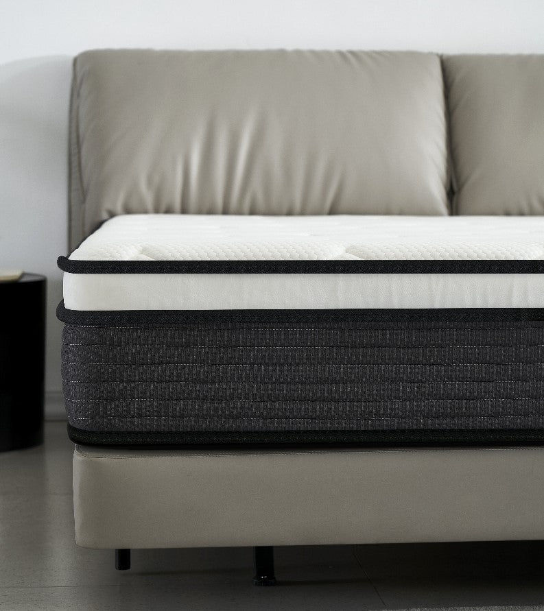 Hybrid 10 Inch Full Size Pillow Top Mattress In A Box Withand Hypoallergenic Design, Medium Firm For Lumbar Support White Gray Foam Spring Full