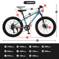 S24109 Elecony 24 Inch Fat Tire Bike Adult Youth Full Shimano 7 Speeds Mountain Bike, Dual Disc Brake, High Carbon Steel Frame, Front Suspension, Mountain Trail Bike, Urban Commuter City Bicycle Cycling Blue Green Without Anti Slip Garden & Outdoor