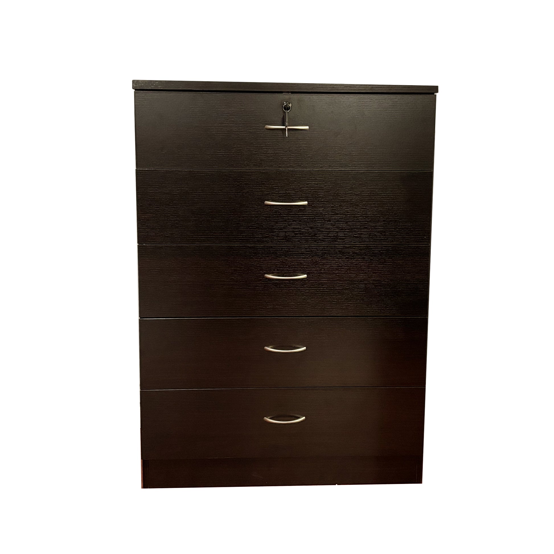 Five Drawer Chest Metal Handles Locking Top Drawer Metal Glide Rails Red Cocoa Espresso Melamine Laminate Espresso Particle Board Mdf