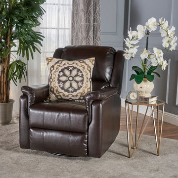 Brown Pu Glider Recliner With Swivel, Manual Reclining Chair Brown Pu