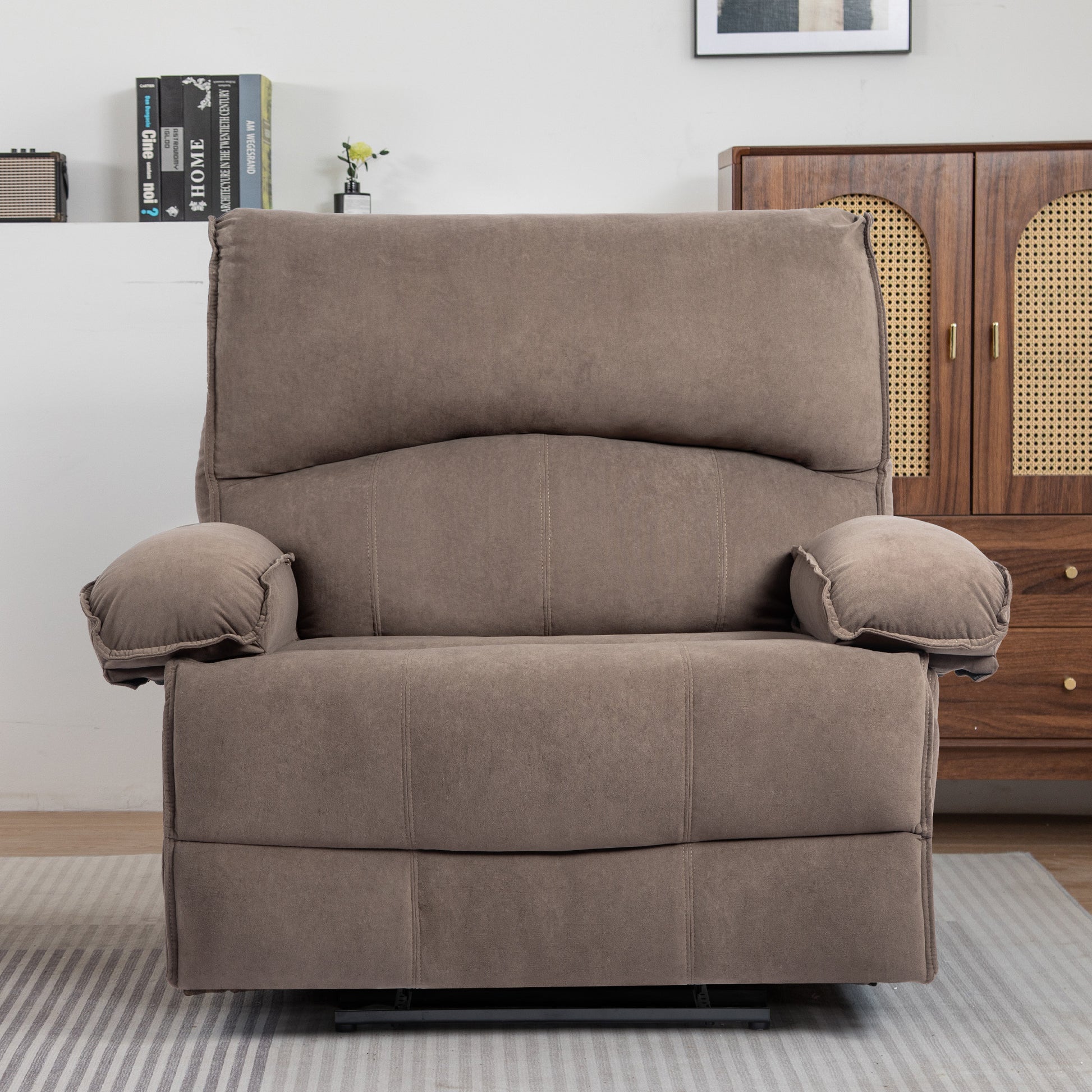 Oversized Manual Recliner Chair Sofa For Living Room Brown Velvet Manual Handle Metal Primary Living Space Soft Cushion Back Heavy Duty American Design,American Traditional,Classic Pillow Top Arms Foam Velvet