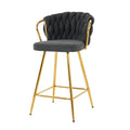 Stylish Dark Grey Cotton And Linen Design, Gold Plated Metal Legs, Round Tempered Glass Countertop, Bar Chair Cover, Suitable For Bar, Restaurant, Bedroom Bar Chair, Set Of 5 Metal Dark Gray Seats 4