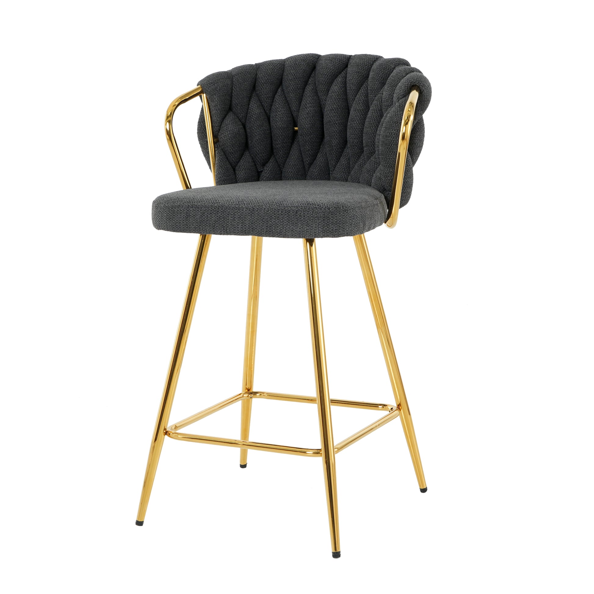 Stylish Dark Grey Cotton And Linen Design, Gold Plated Metal Legs, Round Tempered Glass Countertop, Bar Chair Cover, Suitable For Bar, Restaurant, Bedroom Bar Chair, Set Of 5 Metal Dark Gray Seats 4