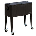 Outsunny 80 Qt Rolling Cooling Bins Ice Chest On Wheels Outdoor Stand Up Drink Cooler Cart For Party, Brown Brown Plastic