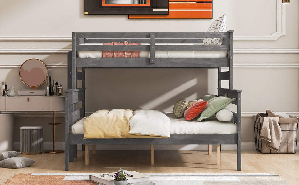 Wood Twin Xl Over Queen Bunk Bed With Ladder, Gray Twin Xl Box Spring Not Required Gray Wood Bedroom Bunk Solid Wood Mdf