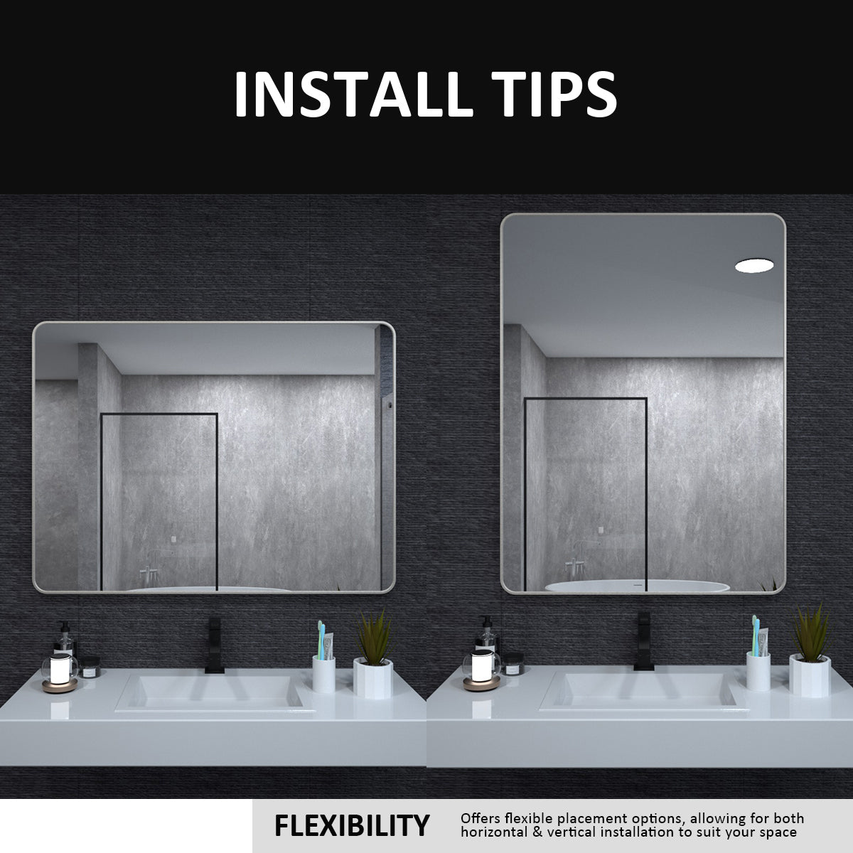 60X36 In. Aluminum Framed Rounded Rectangle Bathroom Wall Mirror, Brushed Nickel Bathroom Vanity Mirror Farmhouse, Anti Rust, Tempered Glass Mirrors, Hangs Horizontally Or Vertiy Brushed Nickel Aluminum