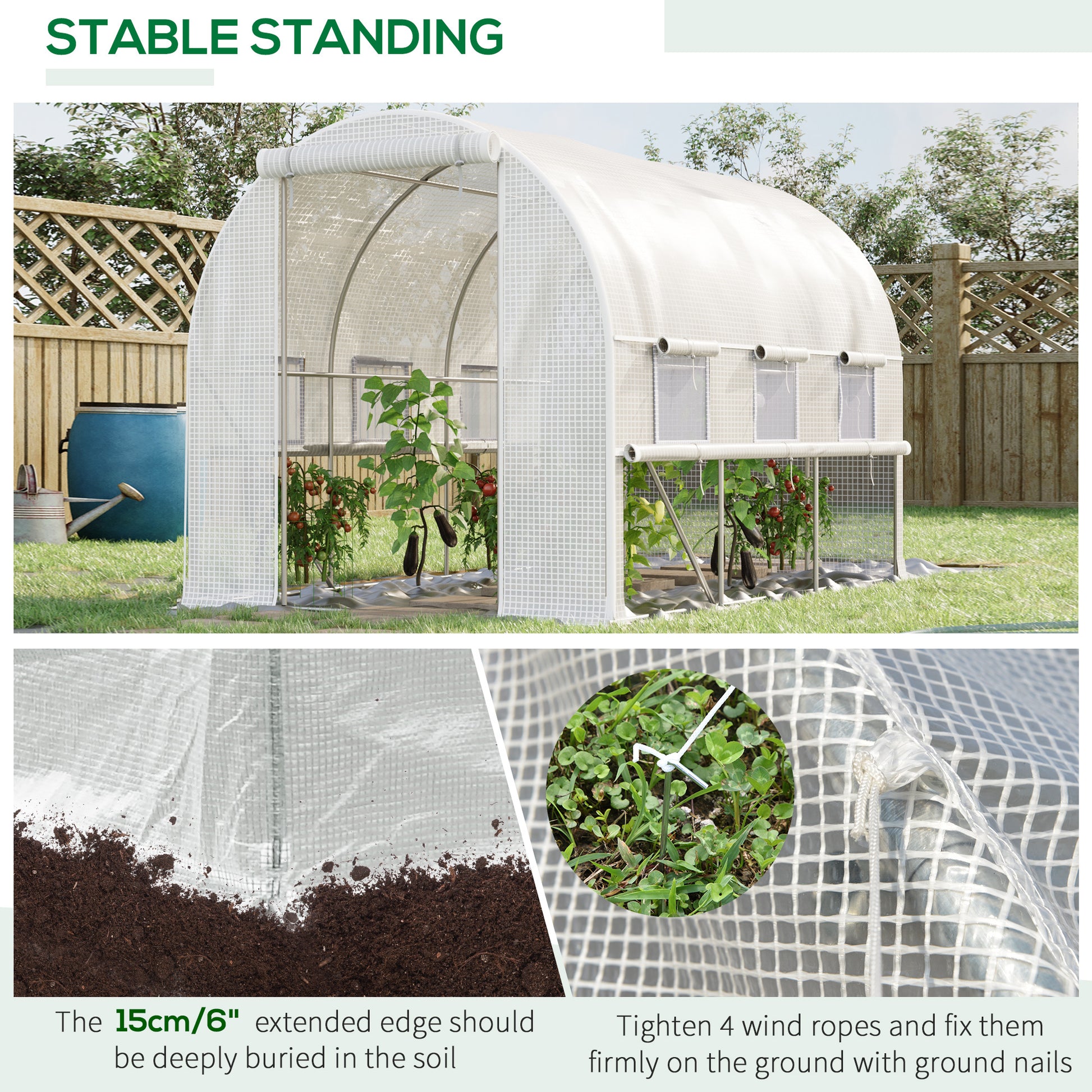 Outsunny 10' X 7' X 7' Walk In Tunnel Greenhouse, Outdoor Green House With Anti Tear Pe Cover, Zipper Doors And Mesh Windows, White White Plastic