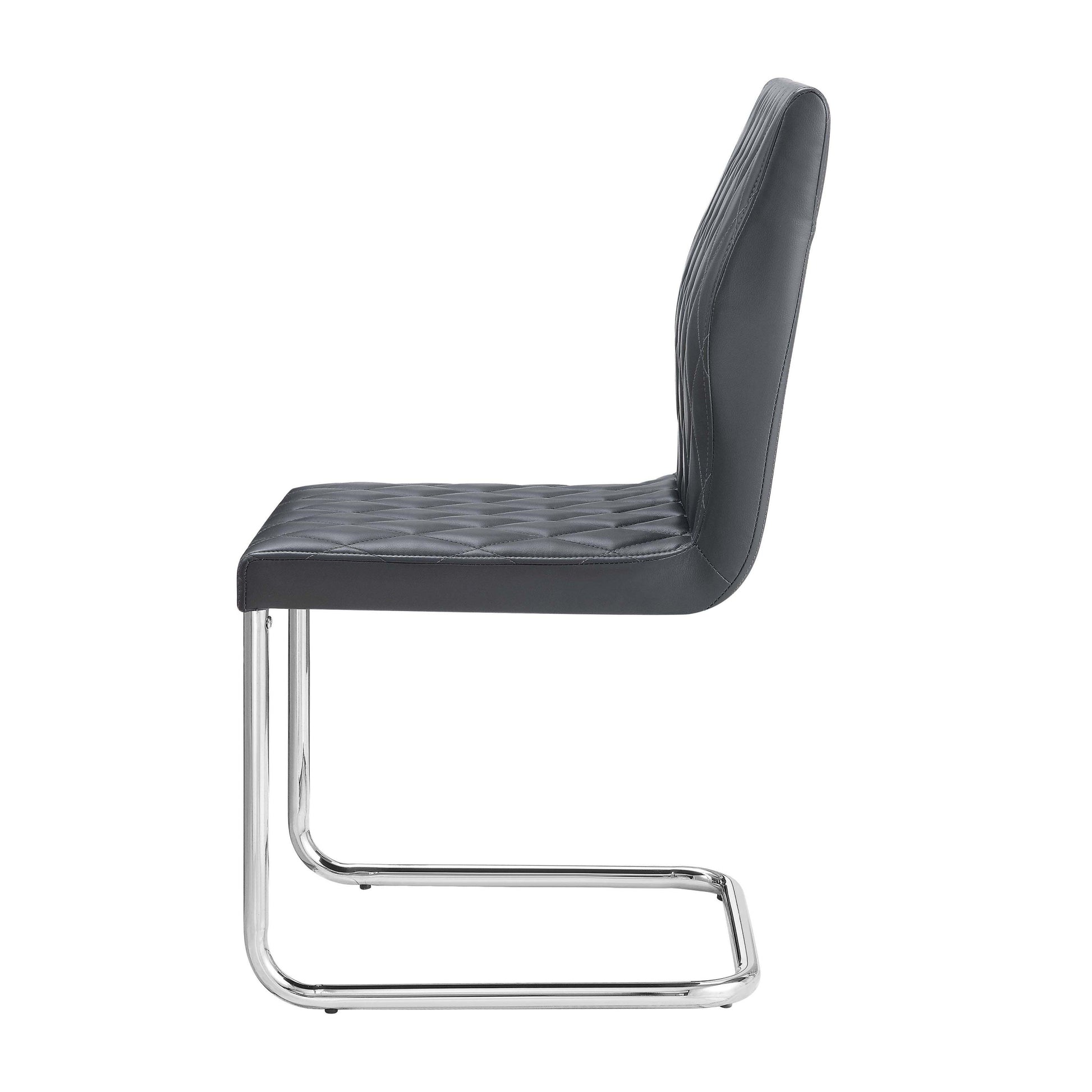 Grey And Chrome Side Chair With Sled Base Set Of 2 Grey Silver Primary Living Space Dining Chairs Solid Back Set Of 2 Faux Leather