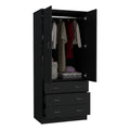 Taly Armoire With Double Doors, 3 Drawers, And Hanging Rod Black Black Particle Board