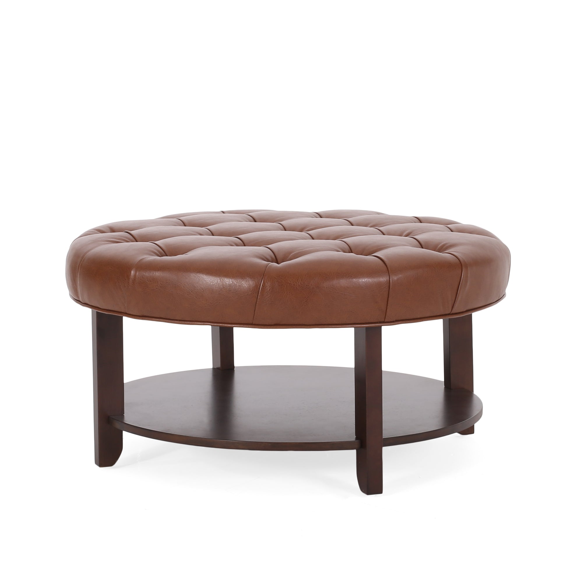 Round Ottoman Light Brown Pu