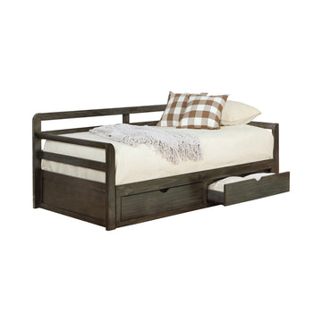 Two Drawer Wooden Extra Large Twin Size Bed With Trundle, Brown Twin Xl Brown Solid Wood Mdf