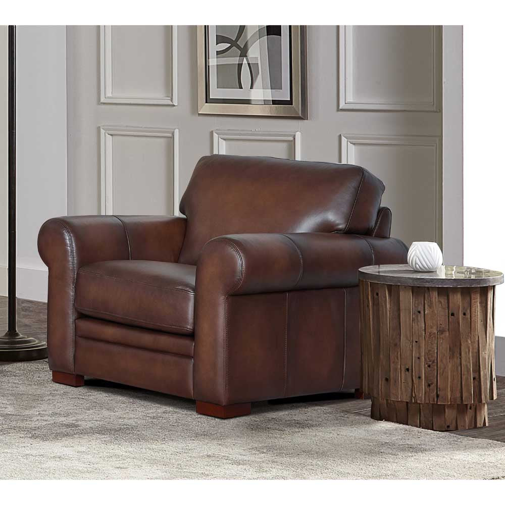 Brookfield Top Grain Leather Chair Caramel Primary Living Space Mid Century Modern Eucalyptus Down Filling Leather