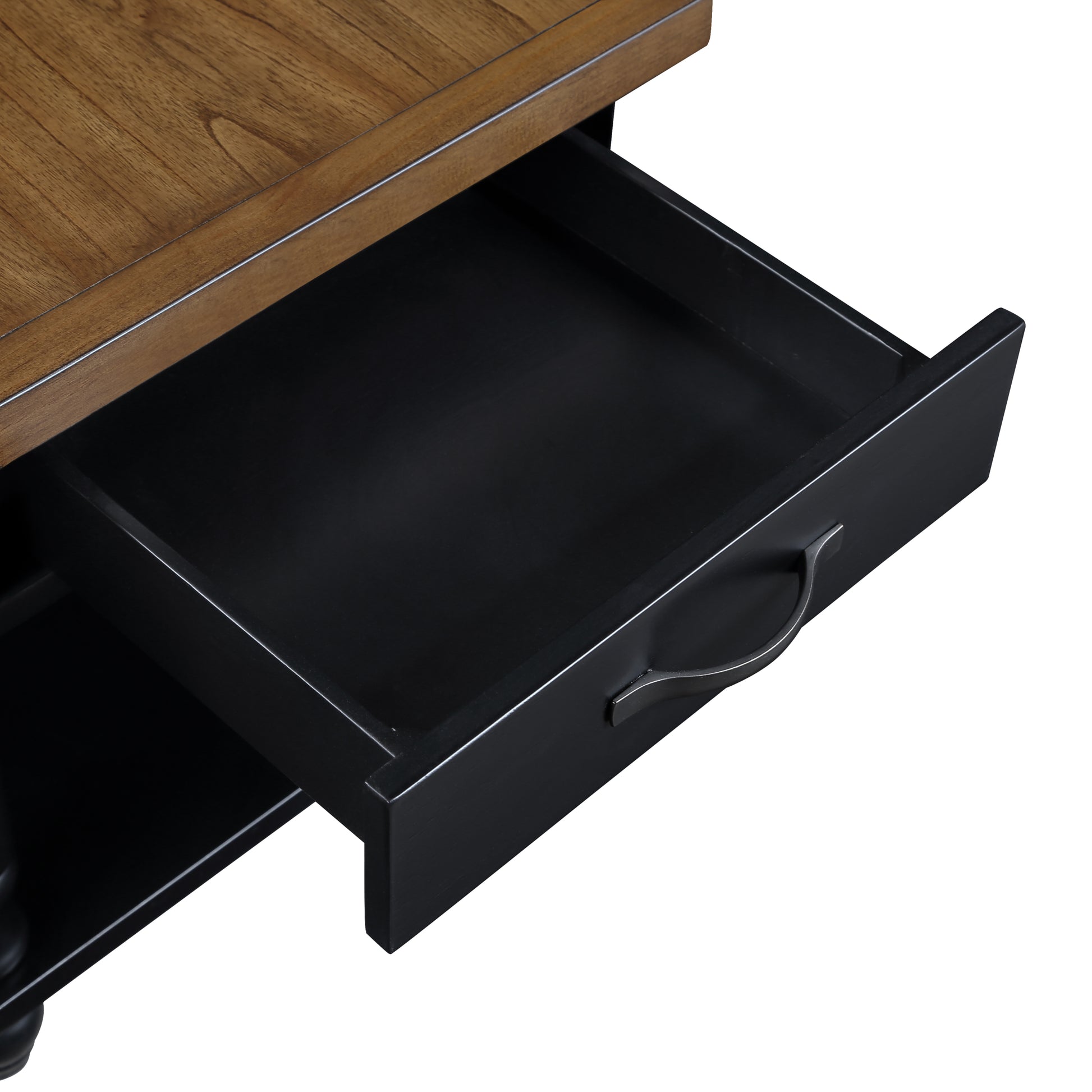 2 Tier Retro Hexagon Living Room Solid Wood Coffee Table With Shelf & Drawer, 36'' Mid Century Center Coffee Table For Living Room, Office. Black And Cherry Top Black Pine