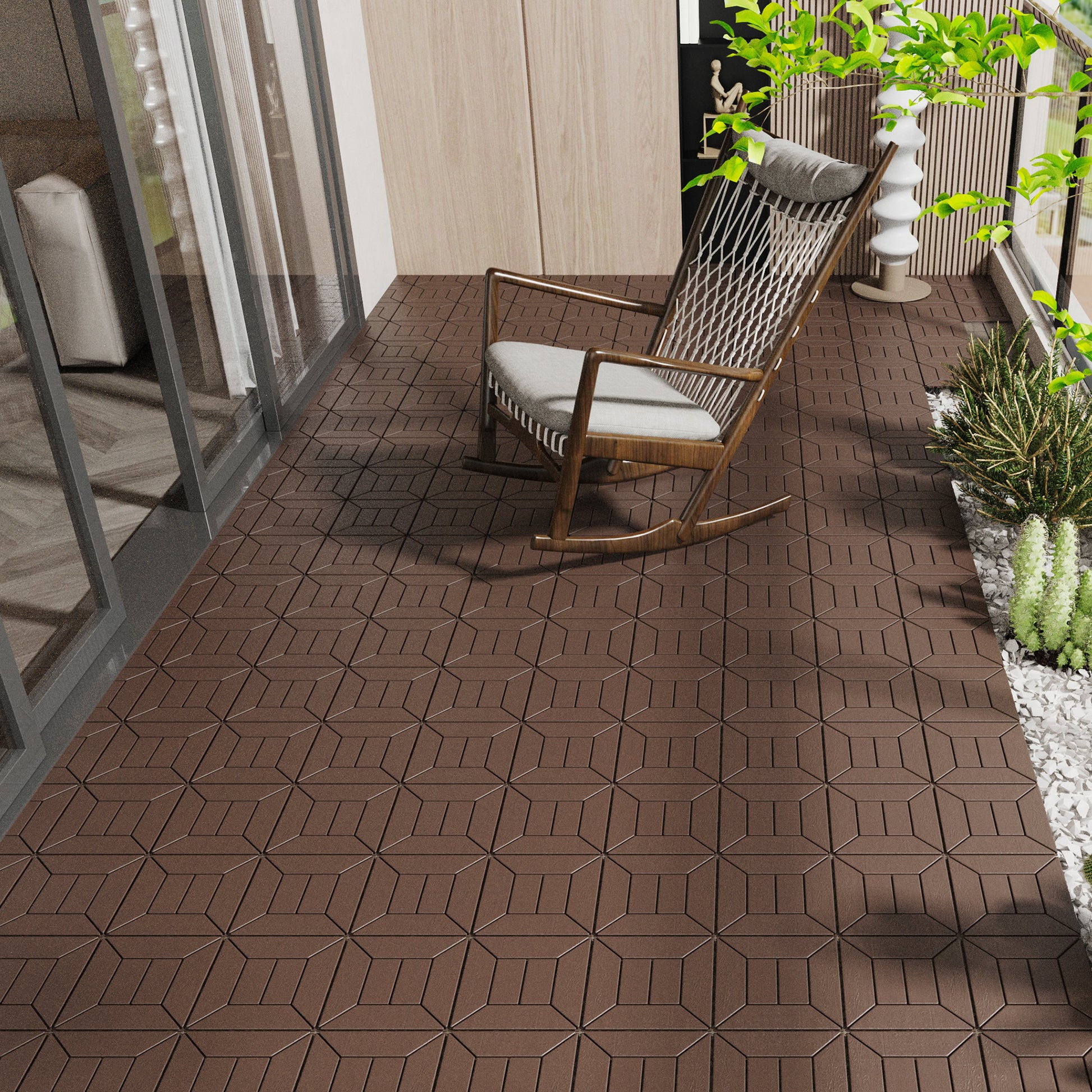 Style 12" Patio Deck Tiles, Diy Module Interlocking Decking Tiles Floor Tile,Easy And Quick Installation Court Tiles For Porch Poolside Balcony Backyard 44Pcs Red Brown Red Brown Polypropylene