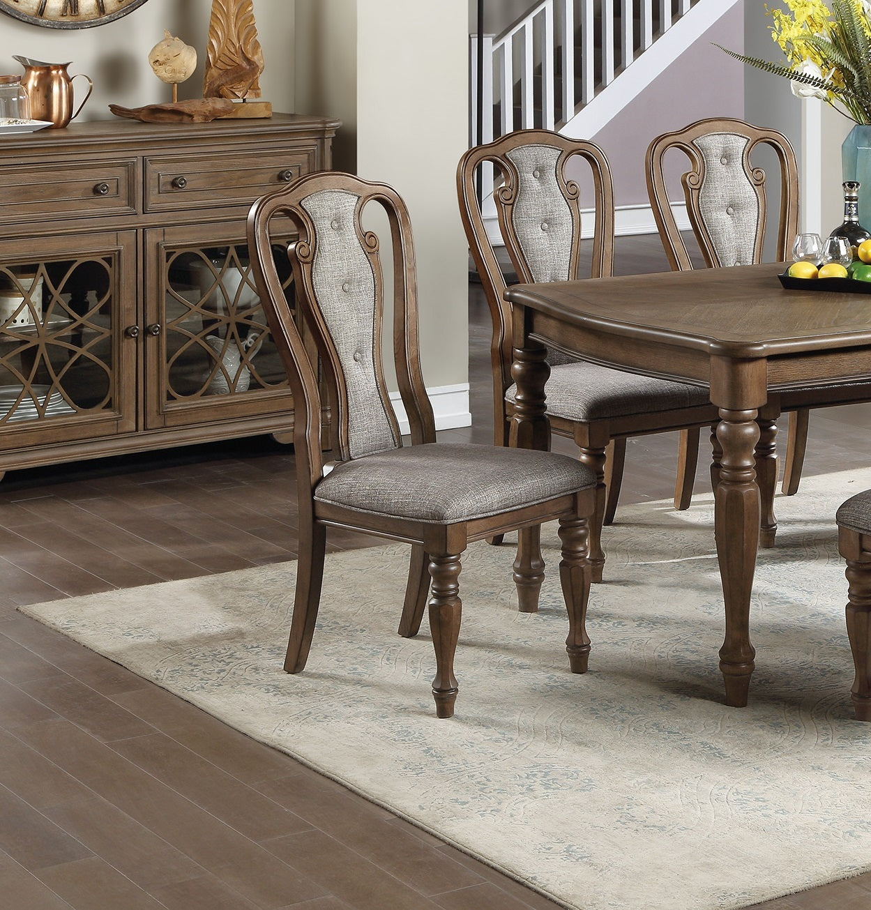 Transitional 9Pc Dining Set Dining Table 6Xside Chairs And 2X Arm Chairs Cushion Seat Ash Oak Finish Kitchen Dining Room Wood Dining Room Distressed Finish Rubberwood Rectangular Dining Table With Chair Wood Wood Oak Seats 8 72 Inches Removable Leaf