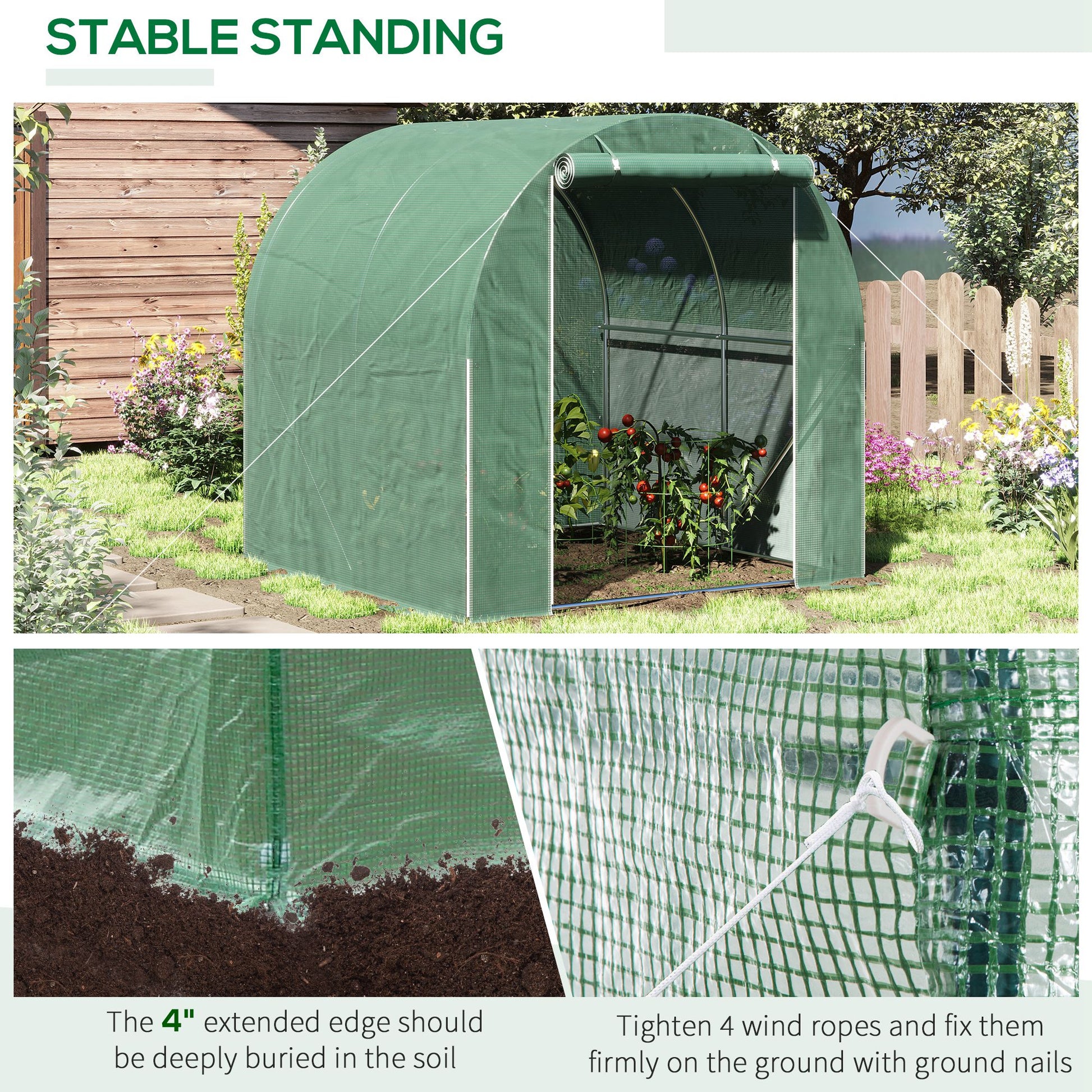 Outsunny 6' X 6' X 6' Tunnel Greenhouse Outdoor Walk In Hot House With Roll Up Plastic Cover And Zippered Door, Steel Frame, Green Green Steel