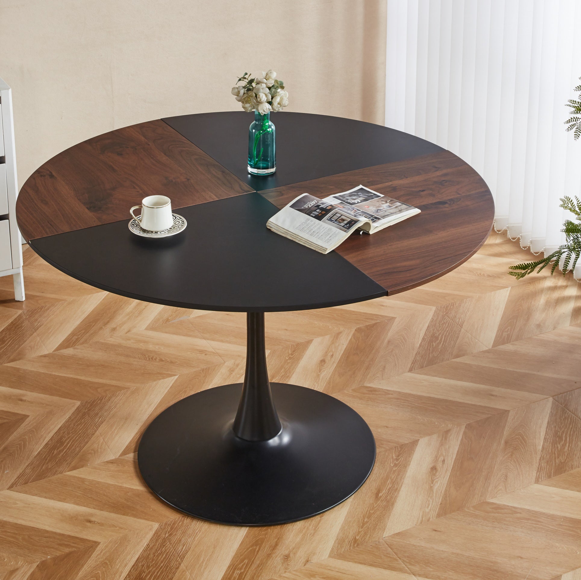 47.2Inch Tulip Round Dining Table,Office Table,Coffee Table,120X120X74Cm Brown Mdf