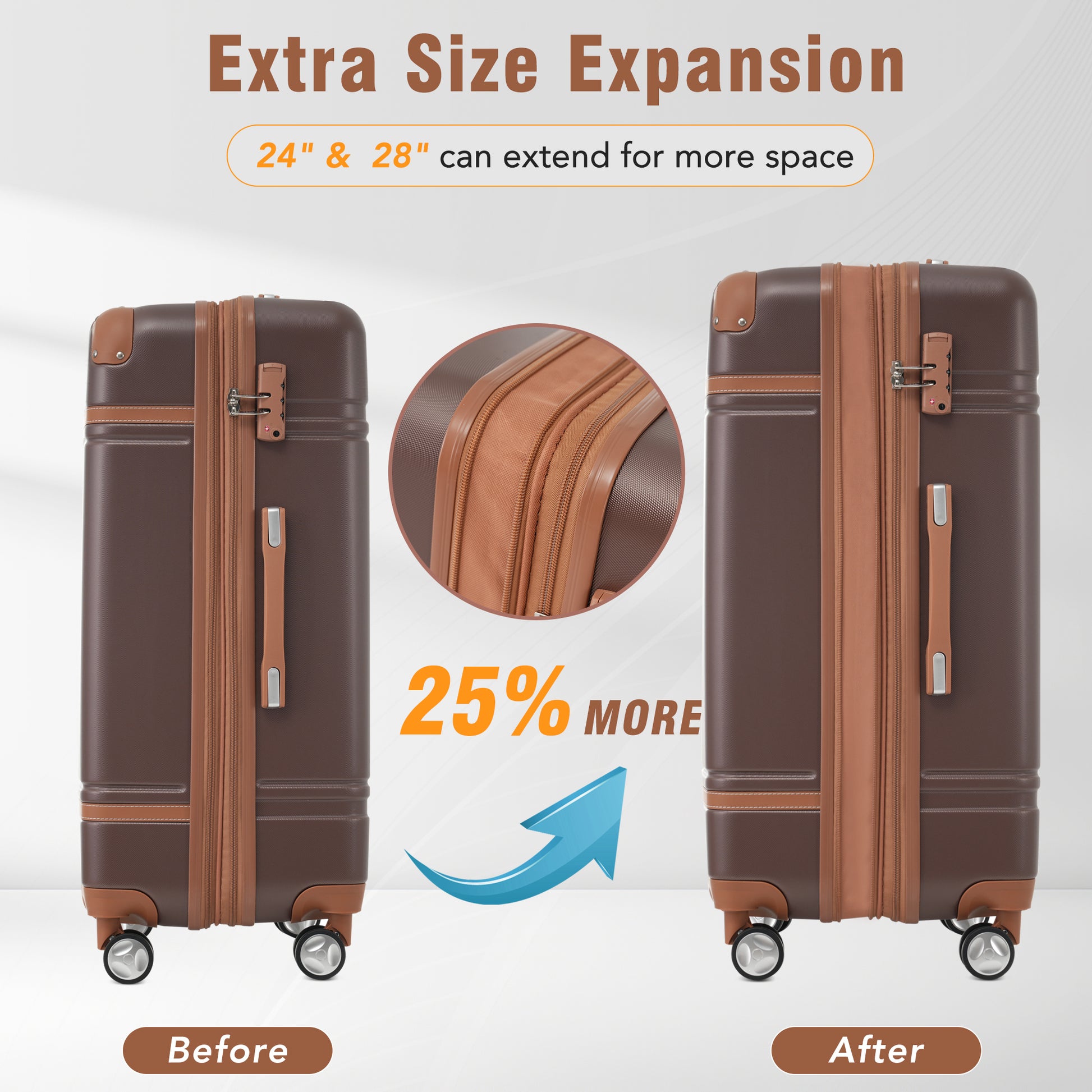 Hardshell Luggage Sets 4 Pieces 20" 24" 28" Luggages And Cosmetic Case Spinner Suitcase With Tsa Lock Lightweight Brown Abs