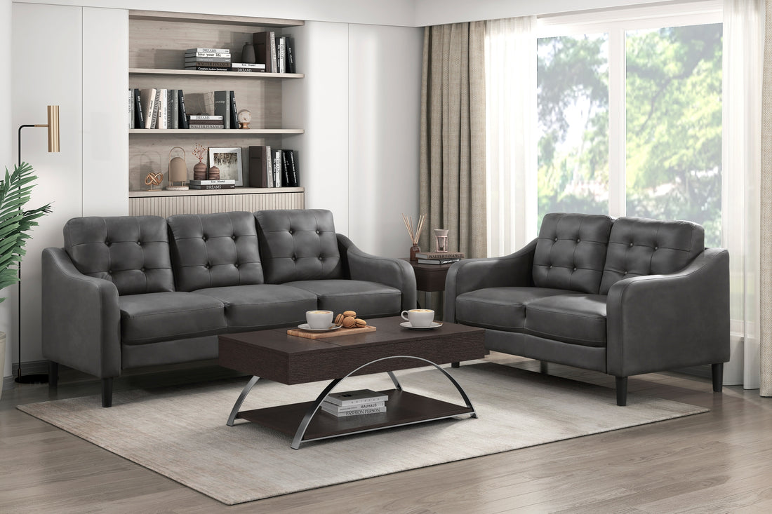 Gray 2Pc Sofa Set Microfiber Upholstered Sofa Loveseat Set Button Tufted Contoured Arms Solid Wood Frame Casual Living Room Furniture Gray Microfiber Wood Primary Living Space Traditional,Transitional Solid Wood 5 Seat