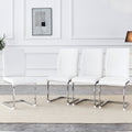 Luxury Simple Arch Chair Set Of 4 White Pu Material High Resilience Dining Chair With Arched Metal Silver Leg. White Silver Metal,Pu