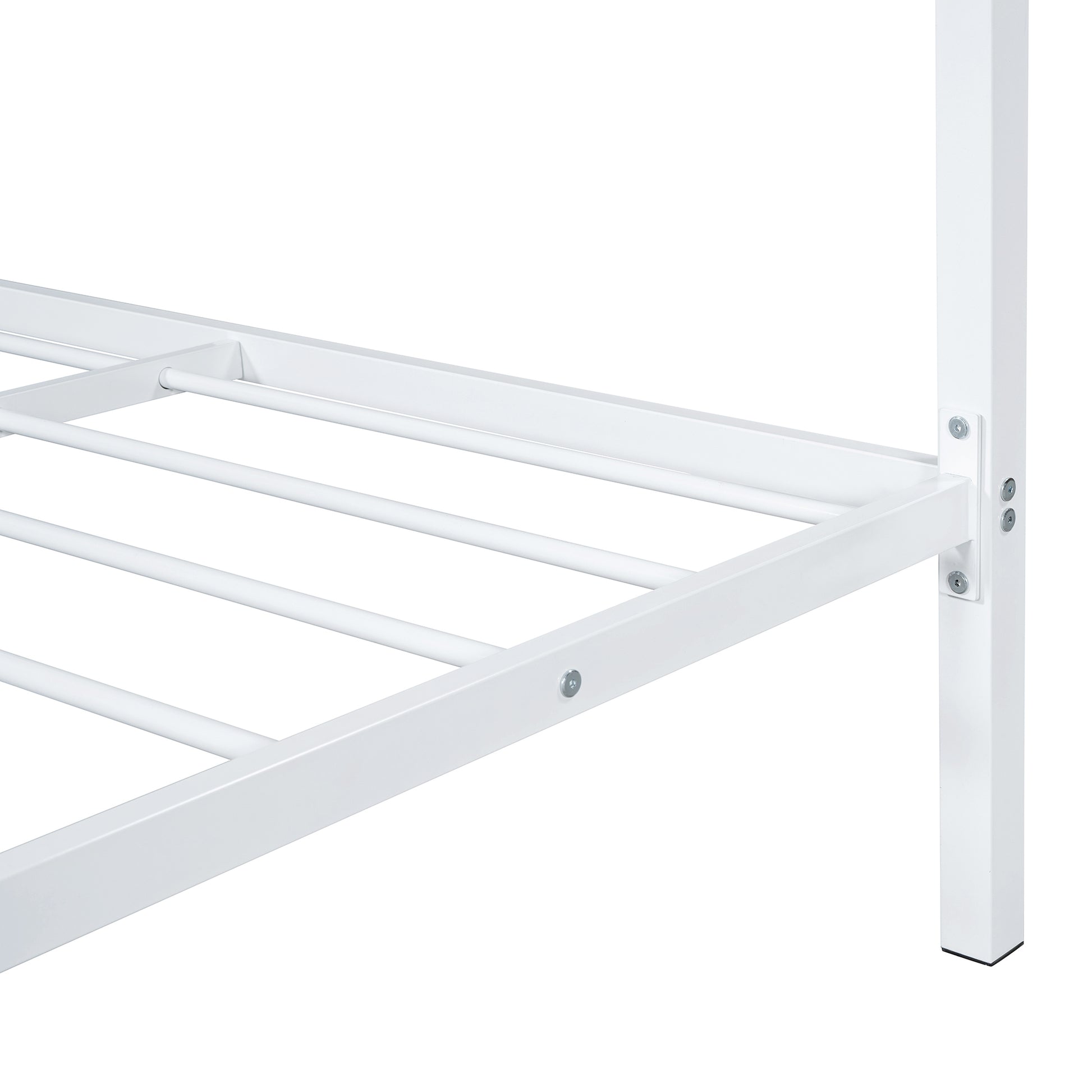 Twin Size Metal Platform Bed With Two Drawers,House Shaped Headboard Design, White Twin White Metal