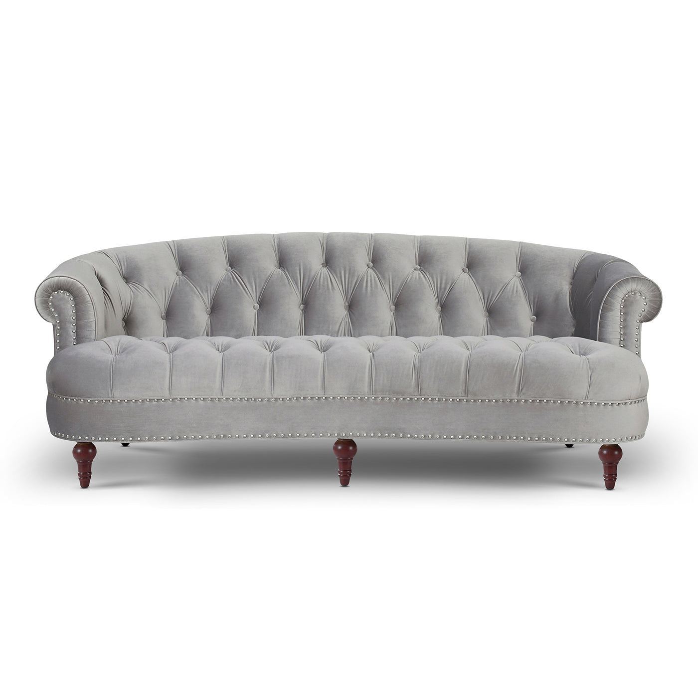 La Rosa Victorian Chesterfield Tufted Sofa, Opal Grey Velvet Gray Foam Velvet 3 Seat