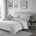 Reversible Yarn Dyed Stripe Down Alternative Comforter Set Queen White Gray Microfiber