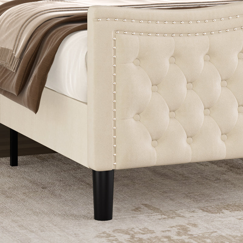 Lift Up Velvet Beige King Size Bed Box Spring Not Required King Beige Wood Light Brown Bedroom American Design Poplar Slat Beds Foam Velvet Upholstered