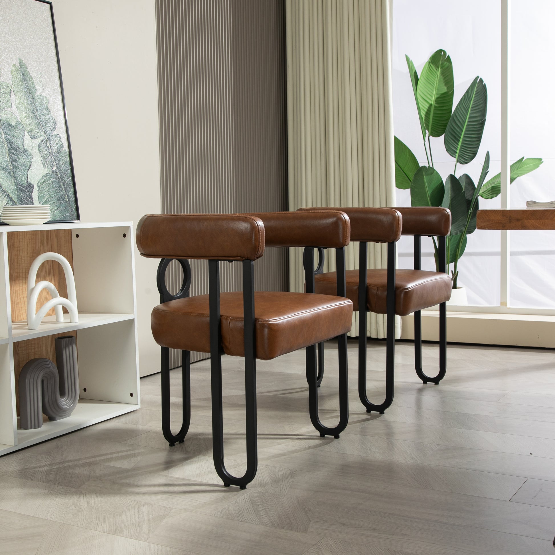Coolmore Contemporary Designed Pu Fabric Upholstered Accent Dining Chair Barrel Side Chairs Kitchen Armchair For Living Room Set Of 2 Dark Brown Pu Dark Brown Foam Pu Leather