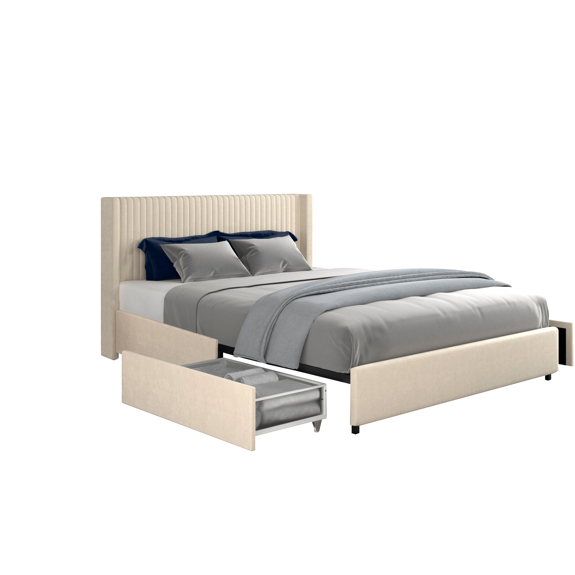 Same As B083P156196 Anna Patented 2 Drawer Storage Bed Queen Ivory Velvet Upholstered Wingback Platform Bed Modern Design Headboard With Tight Channel Wooden Slat Mattress Support No Box Spring Needed Box Spring Not Required Queen Ivory Metal Bedroom