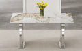 Modern Rectangular Dining Table, Imitation Marbled Rock Plate Table Top, Stainless Steel Table Legs, Suitable For Kitchen, Dining Room, Living Room 63 Inches * 31.4 Inches. Silver Sintered Stone