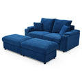 Loveseat With Ottomans,Corduroy Fabric Modular Sectional Sofa,Comfy Deep Plush Couch With Ottomans And Two Pillows,For Small Spaces, Living Room,Bedroom, Office, 5 Colors,Blue Blue Wood Primary