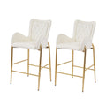 28.75Inch Counter Height Bar Stools Set Of 2, Bar Height Arm Chairs, Velvet Fabric Stools With Golden Legs And Footrests, White Solid Kitchen Tufted Back Set Of 2 Wood White Powder Coated Foam Spot