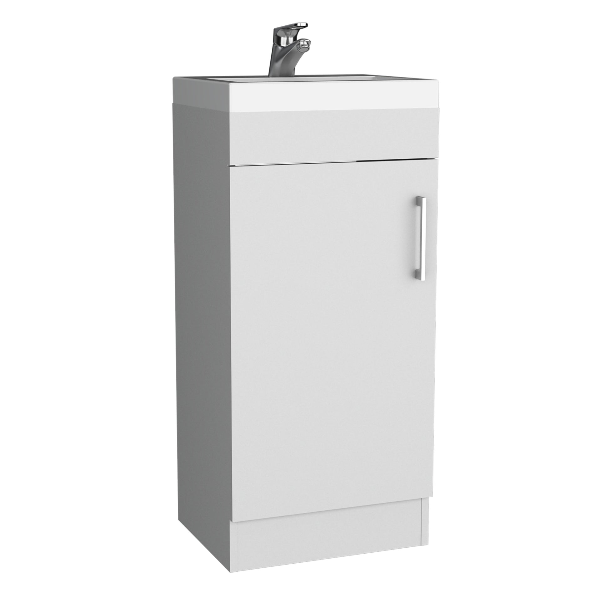 Madrid 16" Bathroom Vanity Single Door, Resin Sink And Faucet White White Particle Board