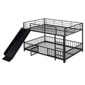 Full Over Full Size Metal Bunk Bed With Slide And Guardrails, Black Full Black Metal