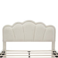 Full Size Upholstered Flower Shape Bed, Elegant Flowers Headboard With Led Light Strip, Sherpa Fabric Platform Bed With Wooden Slats Support, White Full White Wood