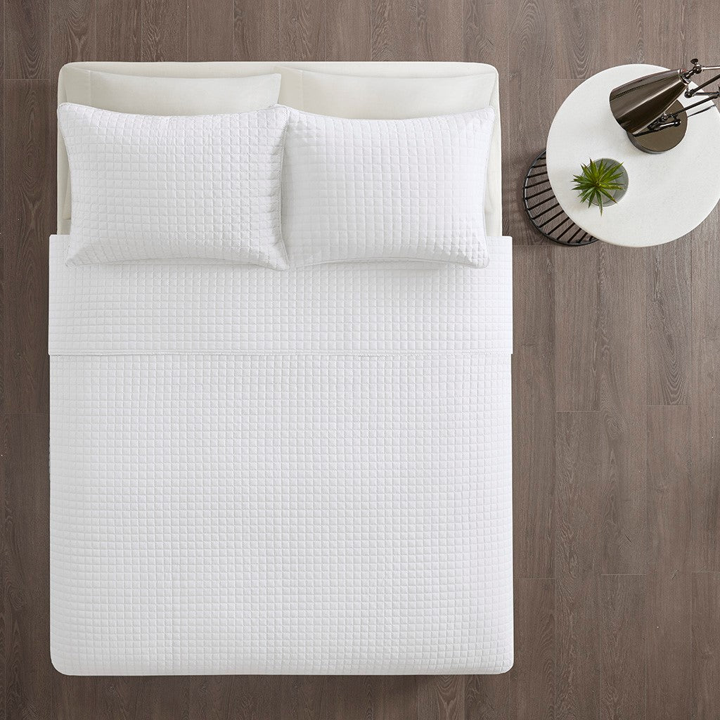 3 Piece Reversible Quilt Set White Full Queen White Polyester