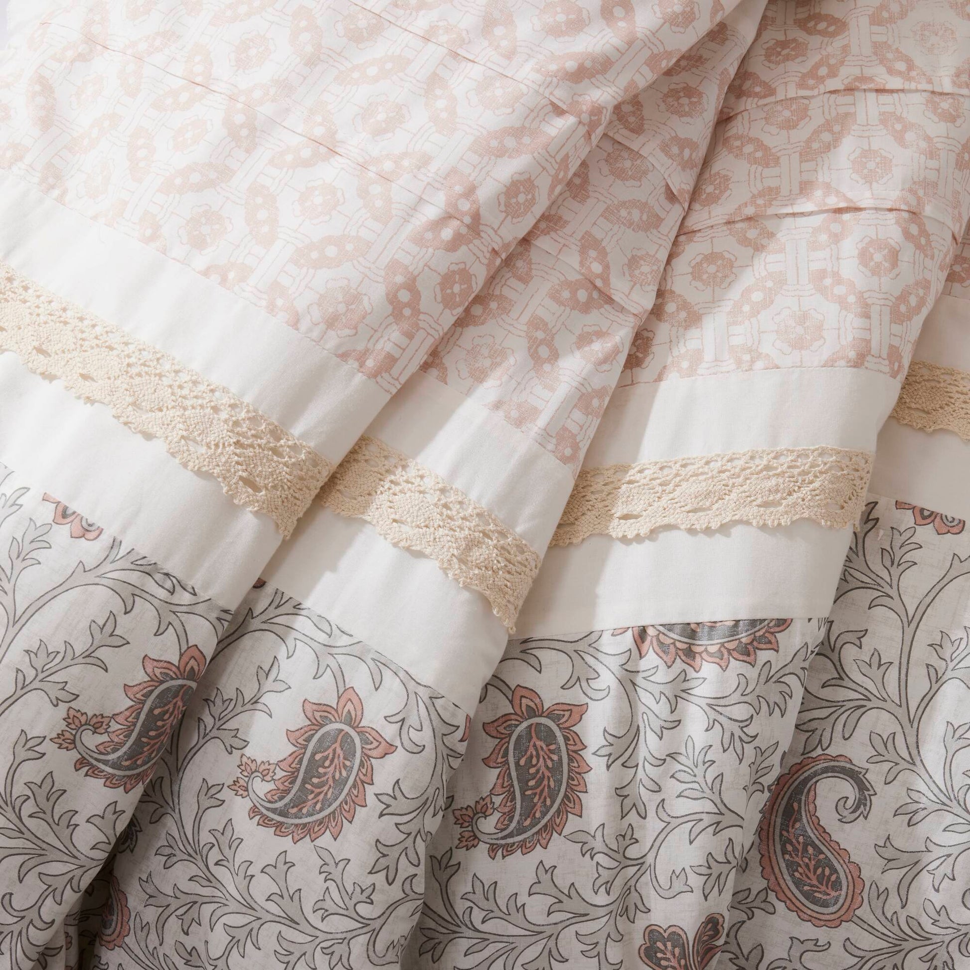 9 Piece Cotton Percale Comforter Set Blush Queen Queen Blush Polyester