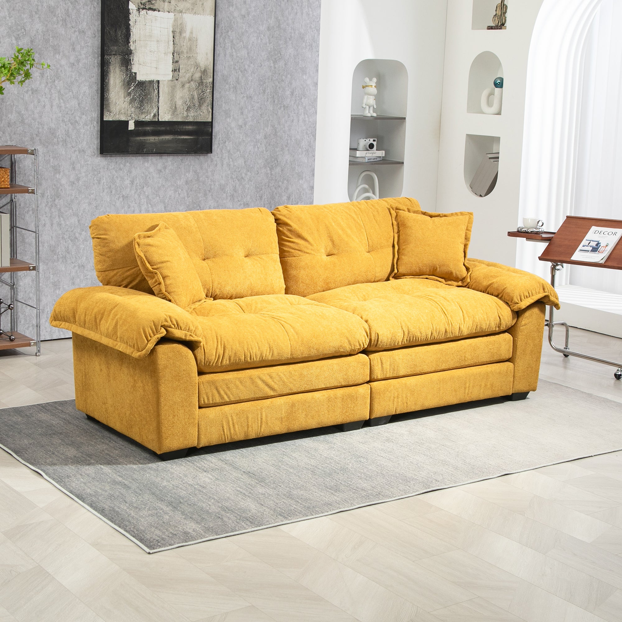 84" Chenille Recliner Sofa Small Sofa Loveseat Deep Seat Sofa Couch With 2 Throw Pillows & Memory Foam For Living Room Apartment Office Lounge Yellow Yellow Memory Foam Chenille,Upholstered 2 Seat