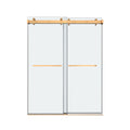 50'' 54'' W X 76'' H Double Sliding Frameless Shower Door With 3 8 Inch 10Mm Clear Glass In Brushed Gold Brushed Gold Stainless Steel