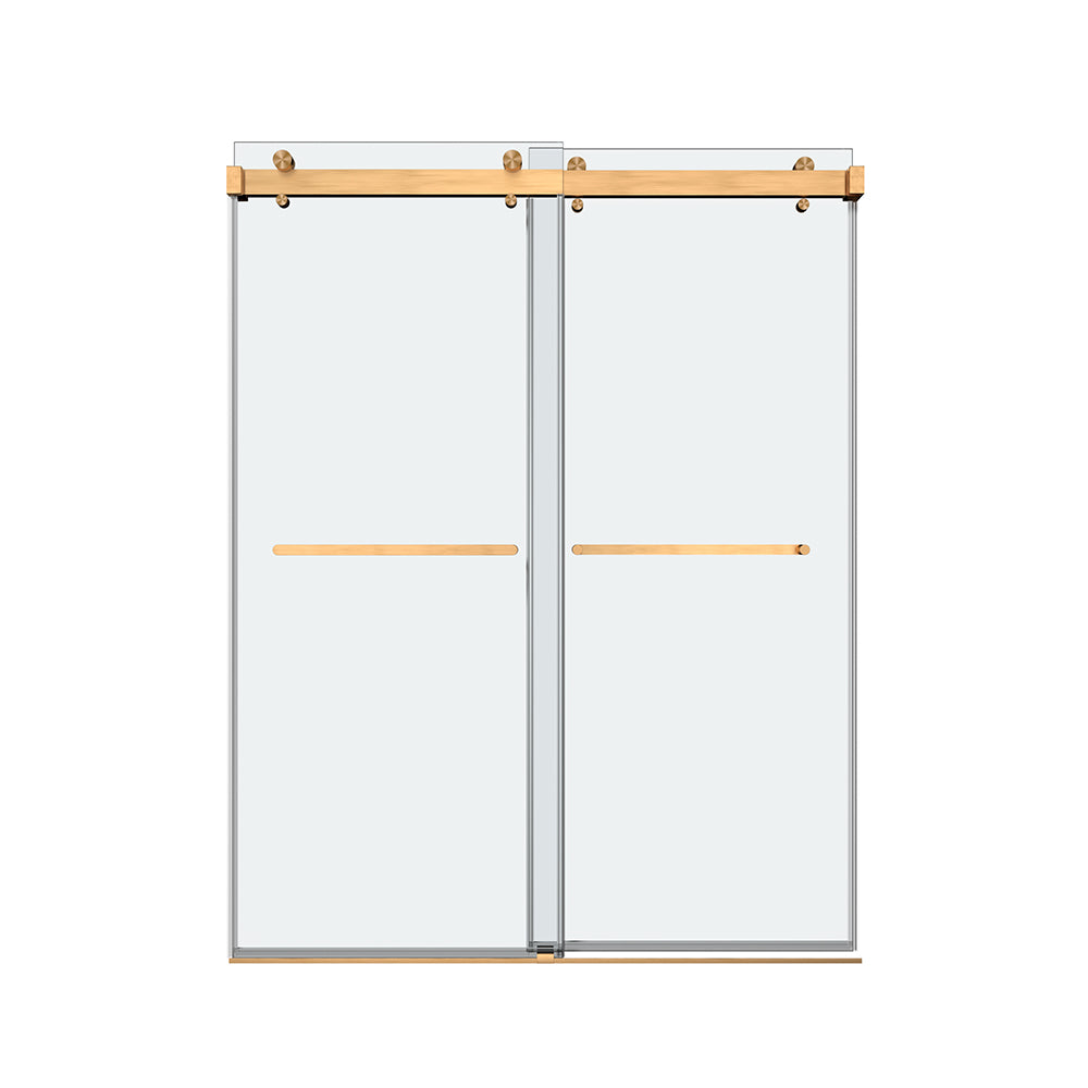 72'' 76'' W X 76'' H Double Sliding Frameless Shower Door With 3 8 Inch 10Mm Clear Glass In Brushed Gold Brushed Gold Stainless Steel