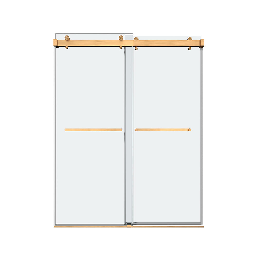 68'' 72'' W X 76'' H Double Sliding Frameless Shower Door With 3 8 Inch 10Mm Clear Glass In Brushed Gold Brushed Gold Stainless Steel