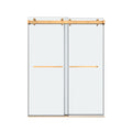 62'' 66'' W X 76'' H Double Sliding Frameless Shower Door With 3 8 Inch 10Mm Clear Glass In Brushed Gold Brushed Gold Stainless Steel