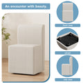 Two Piece Set Of Wheeled Dining Chairs, Modern Rolling Dining Chairs, Footstools With Wheels, Suitable For Bedrooms, Reading Rooms, Living Rooms, Beige Linen Chairs Beige Foam Linen