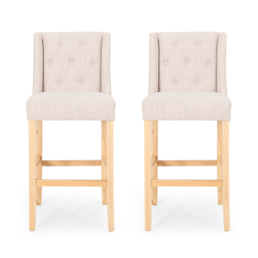 Vienna Contemporary Fabric Tufted Wingback 31 Inch Counter Stools, Set Of 2, Beige And Natural Beige Fabric