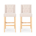 Vienna Contemporary Fabric Tufted Wingback 31 Inch Counter Stools, Set Of 2, Beige And Natural Beige Fabric