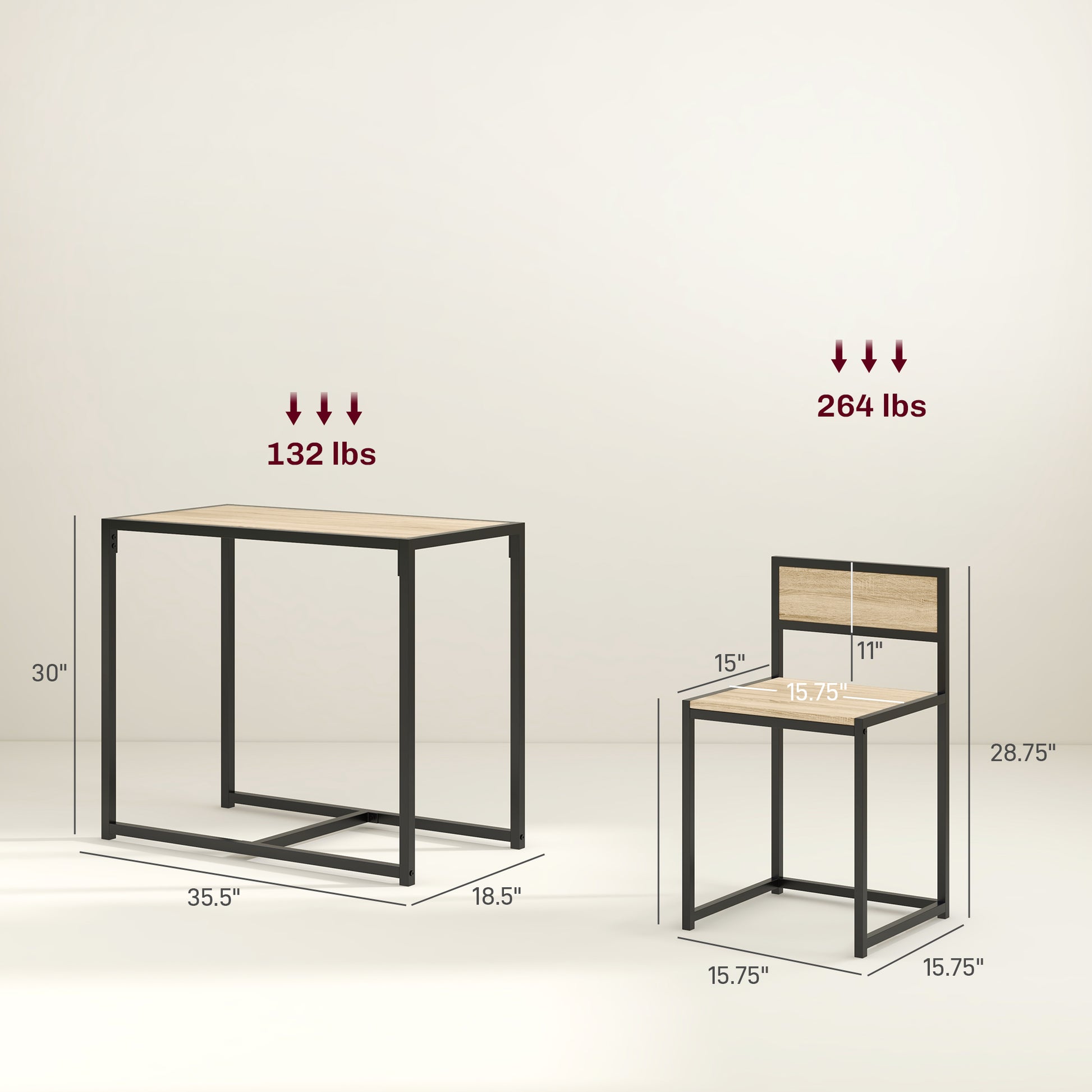 Homcom 3 Piece Industrial Dining Table Set For 2, Kitchen Table And Chairs, Dining Room Sets For Small Spaces, Oak Oak Mdf