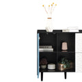 Sideboard Buffet Cabinet, Black Storage Cabinet With Red Doors2 Drawers With Unique Panel Styling And 2 Open Storage Compartment, Modern Coffee Bar Cabinet Accent Cabinet For Kitchen, Dining Room Black Blue Mdf